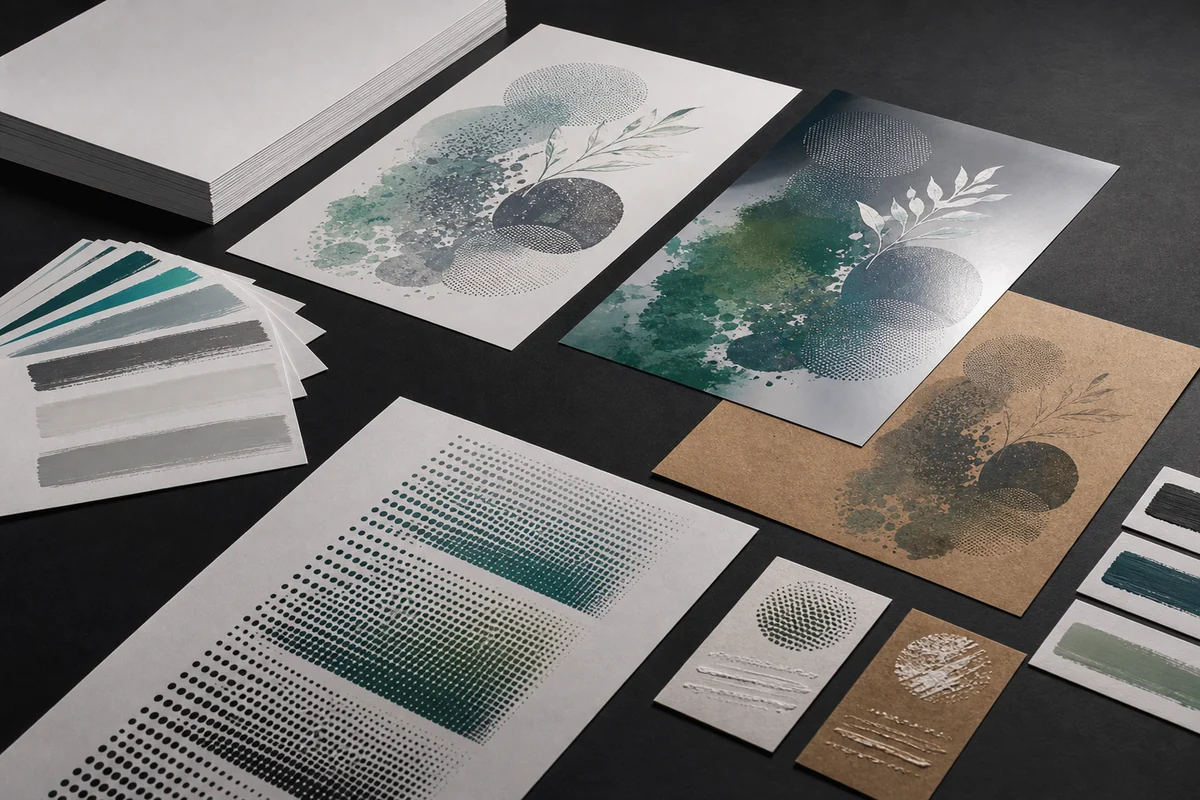 Source-site paper and board print samples used as application context.